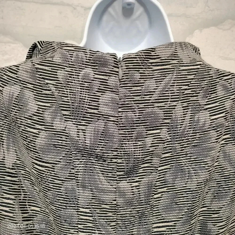 Tahari ASL Gray Black Pleated Collar Lined Sheath Sleeveless Collar Dress Size 4 - Picture 4 of 11